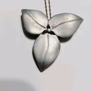 Vintage Lovell Designs Pewter Brooch Pin Pendant Leaf Flower Signed